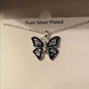 Sapphire and silver butterfly necklace